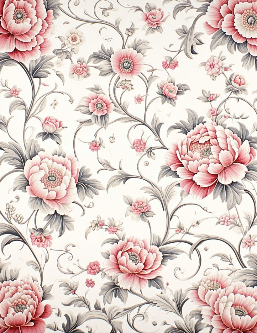 Elegant Pink Peony Floral Vine Design Rug