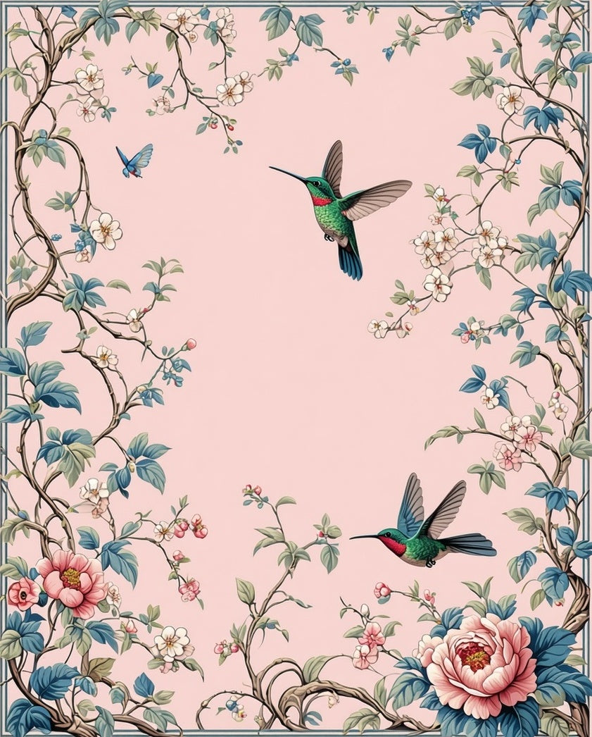 Hummingbird Blossom Delicate Floral Pattern Rug