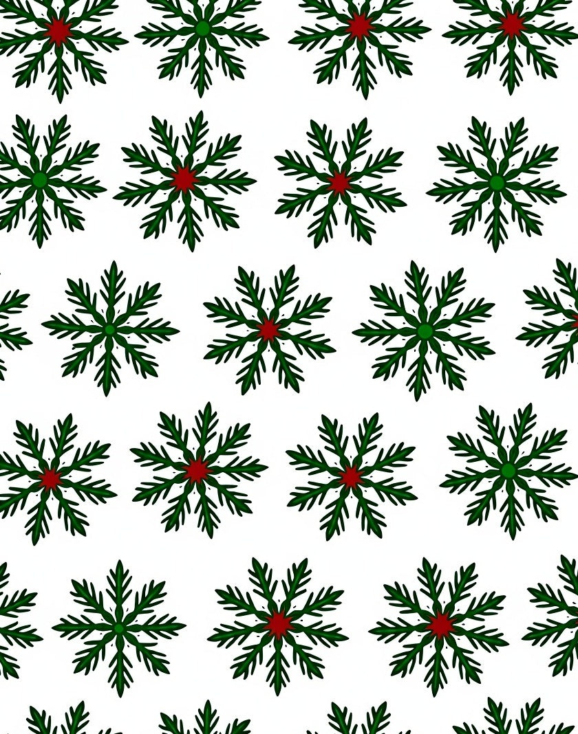 Green and Red Snowflake Repeating Pattern Rug
