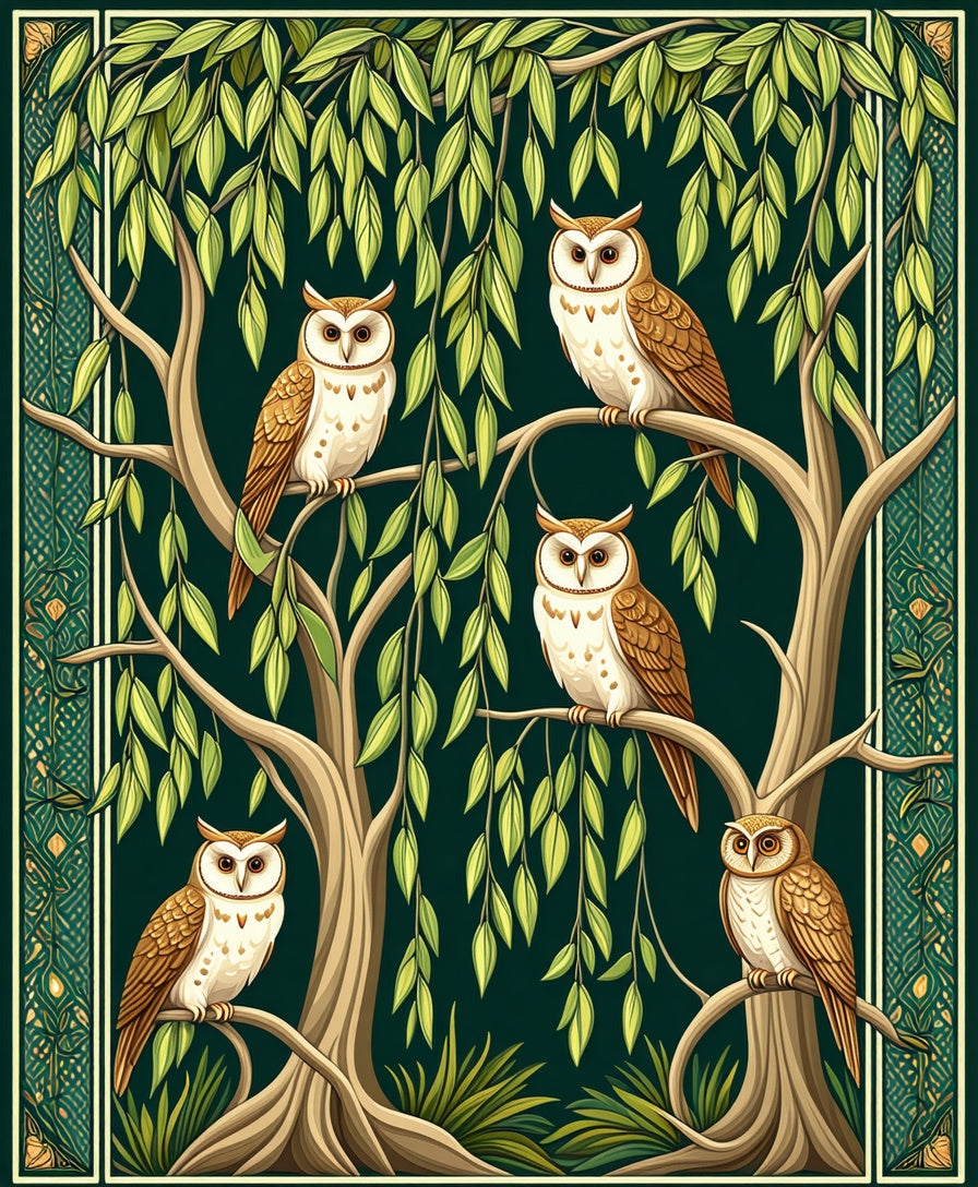 Whimsical Owls In Willow Tree Tapestry Rug