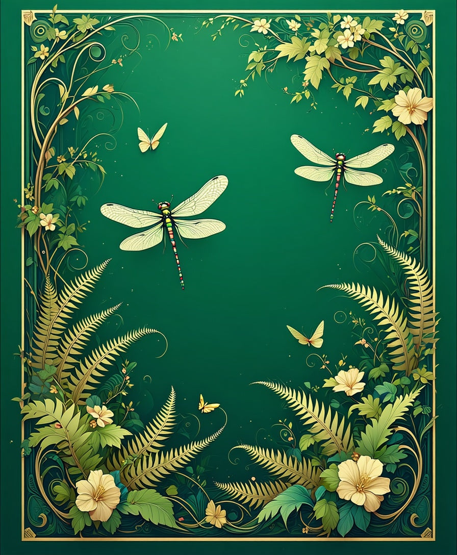 Emerald Garden Dragonflies Floral Pattern Rug