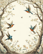 Whimsical Birds Blossoms Nature Pattern Rug