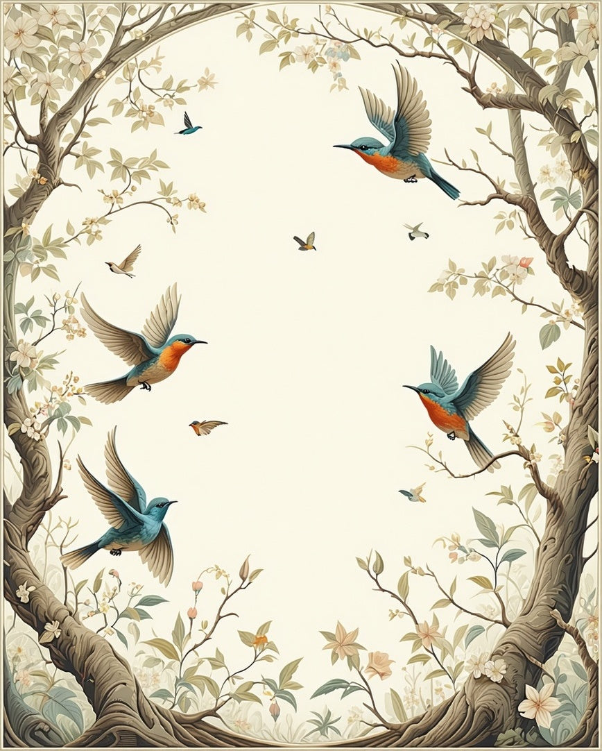 Whimsical Birds Blossoms Nature Pattern Rug