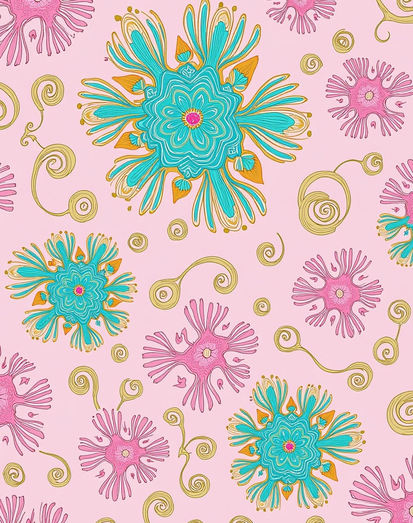 Retro Swirly Floral Pattern Rug