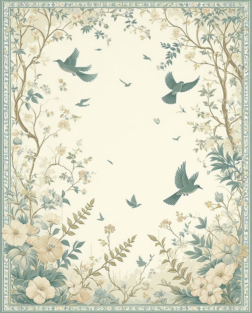 Whimsical Garden Birds Floral Design Rug