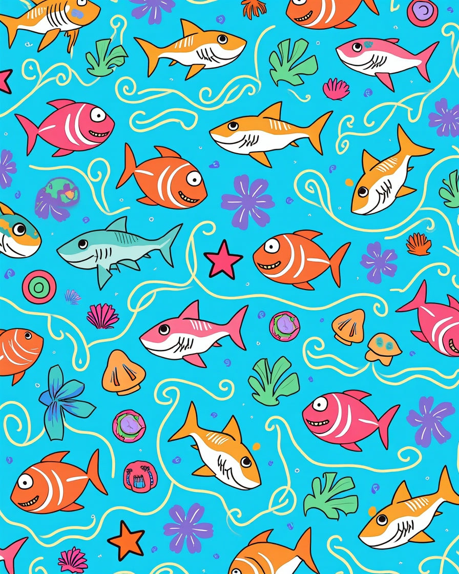 Whimsical Fish Sea Life Pattern Rug