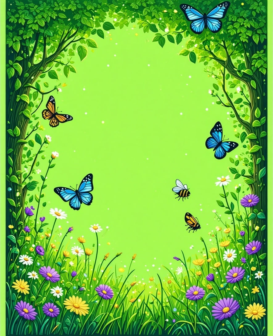 Whimsical Butterfly and Flower Garden Rug