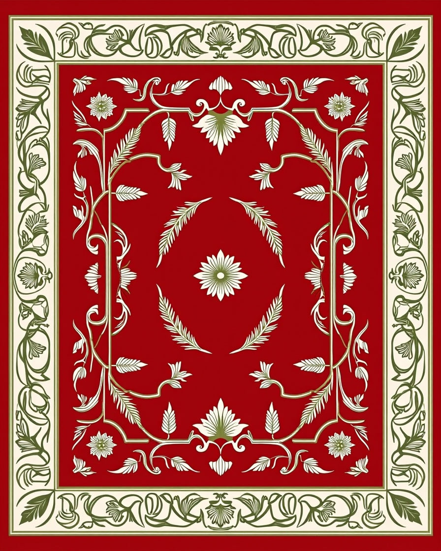 Classic Floral Borders Red Design Rug
