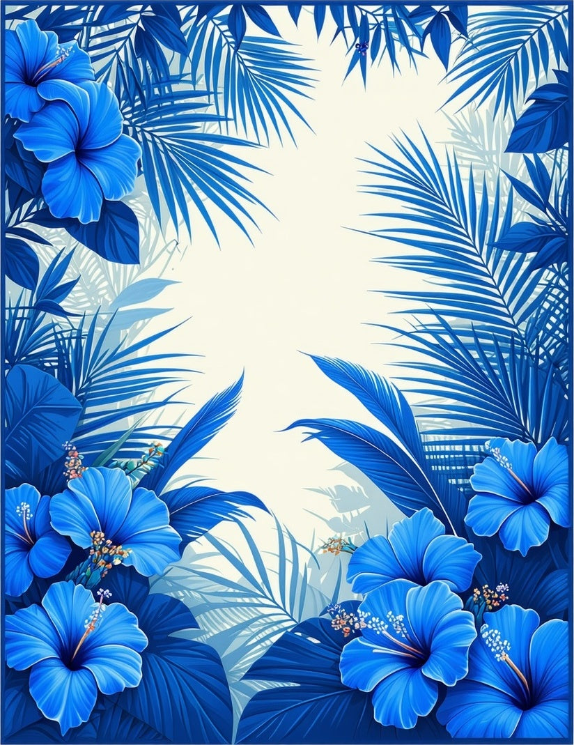 Vibrant Blue Floral And Palm Leaf Design Rug