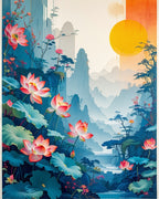 Serene Lotus Pond Landscape Art Rug
