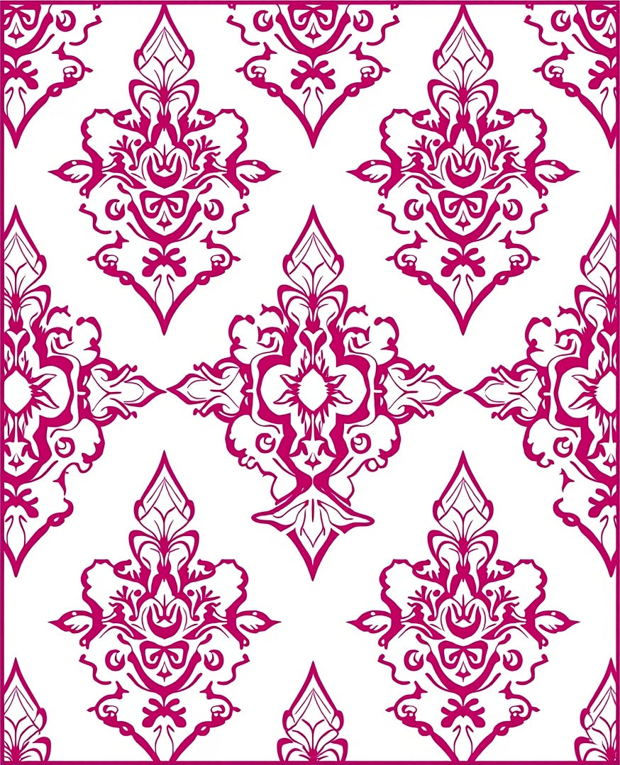 Elegant Magenta Damask Pattern Rug