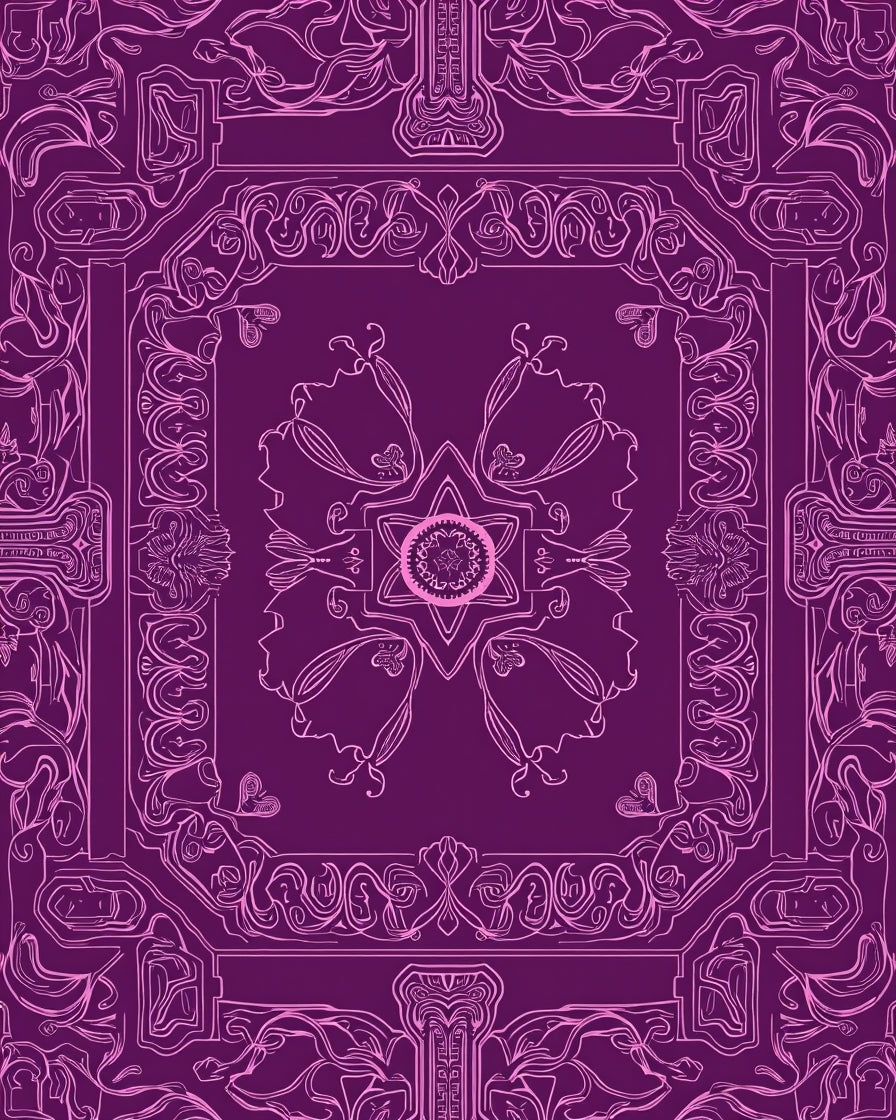 Ornate Floral Contours Purple Design Rug