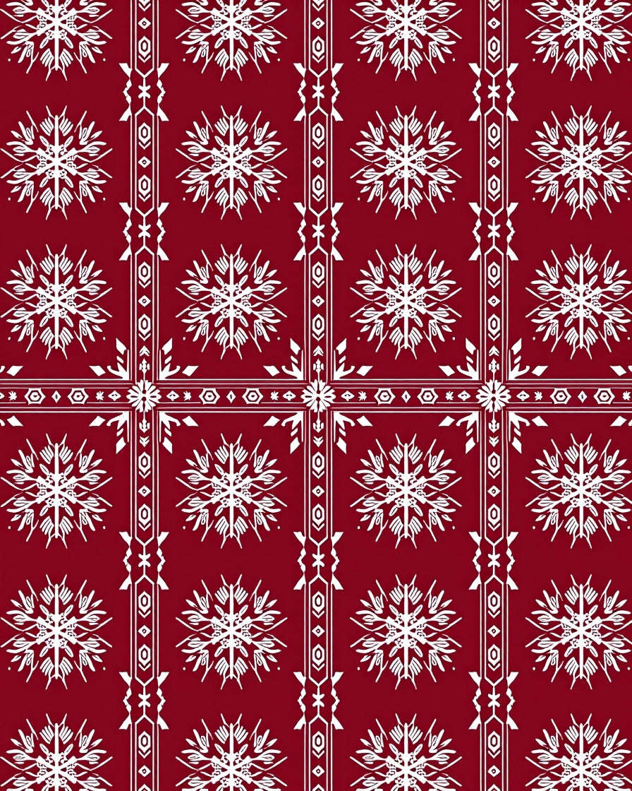 Crimson Snowflake Geometric Border Rug