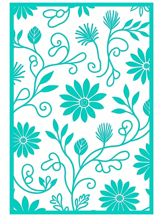 Teal Floral Garden Vines Rug