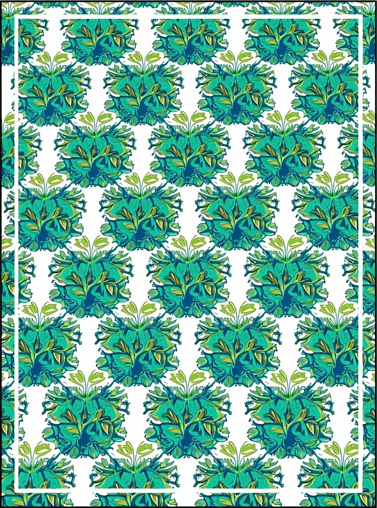 Abstract Green Floral Pattern Rug