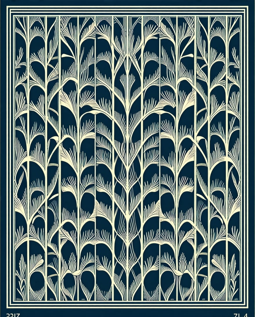 Art Deco Stylized Botanical Pattern Rug