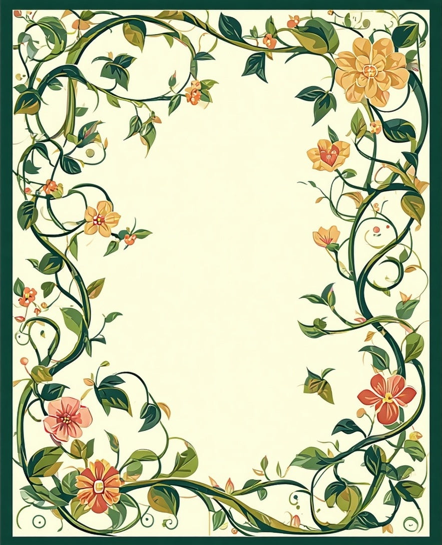Green Vine Floral Pattern Rug