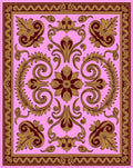 Ornate Pink and Gold Floral Filigree Rug