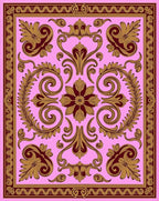 Ornate Pink and Gold Floral Filigree Rug