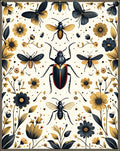 Vintage Insect Floral Art Rug
