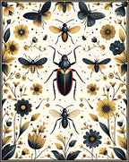 Vintage Insect Floral Art Rug