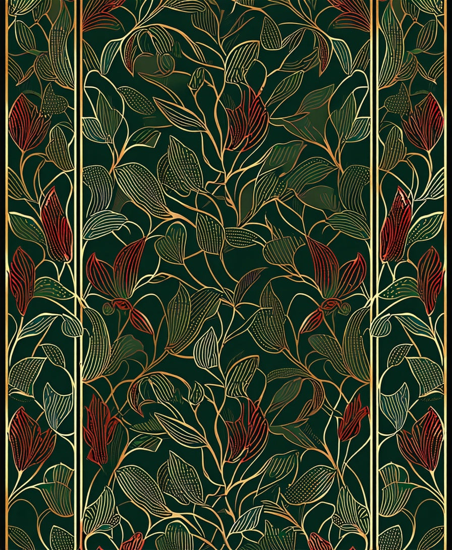 Ornate Gold Botanical Emerald Tapestry Rug