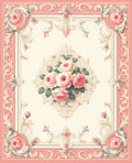 Ornate Floral Scrollwork Pink Roses Rug