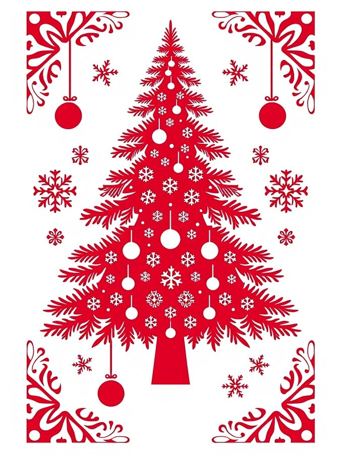 Crimson Christmas Tree Snowflake Garland Rug