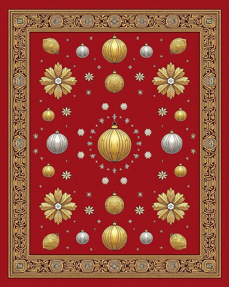 Festive Ornaments Gold Silver Pattern Rug