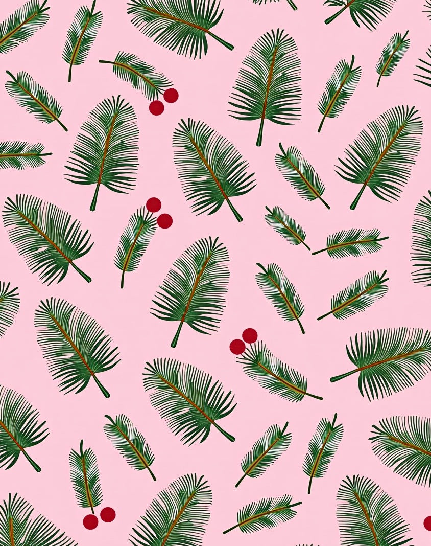 Pink Palm Leaf Berry Branch Rug