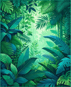 Lush Tropical Jungle Leaf Pattern Rug