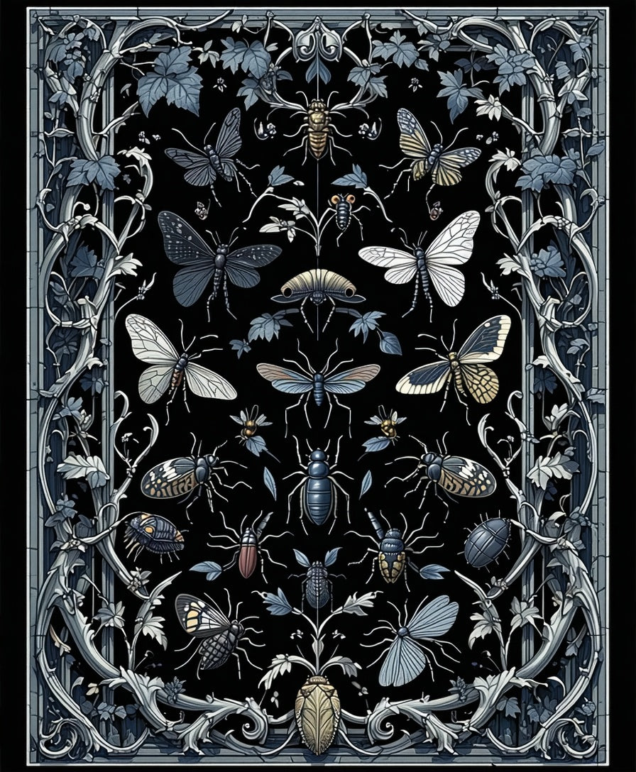 Art Nouveau Insect Floral Pattern Rug