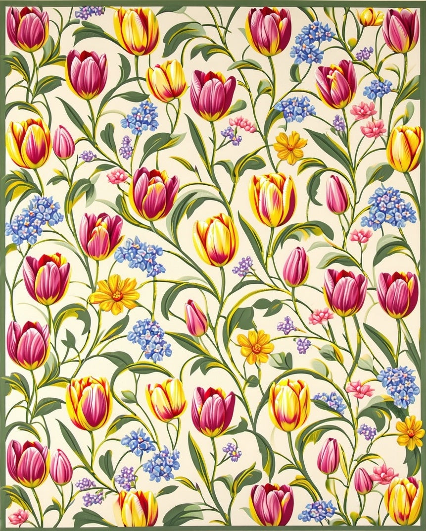 Vintage Floral Garden Tulip Design Rug