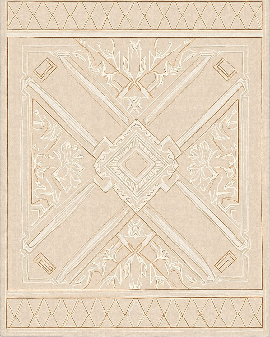 Neutral Geometric Diamond Floral Medallion Rug