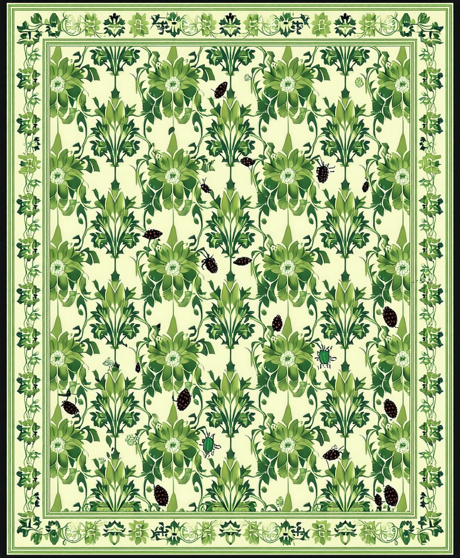Green Floral Insect Nature Rug