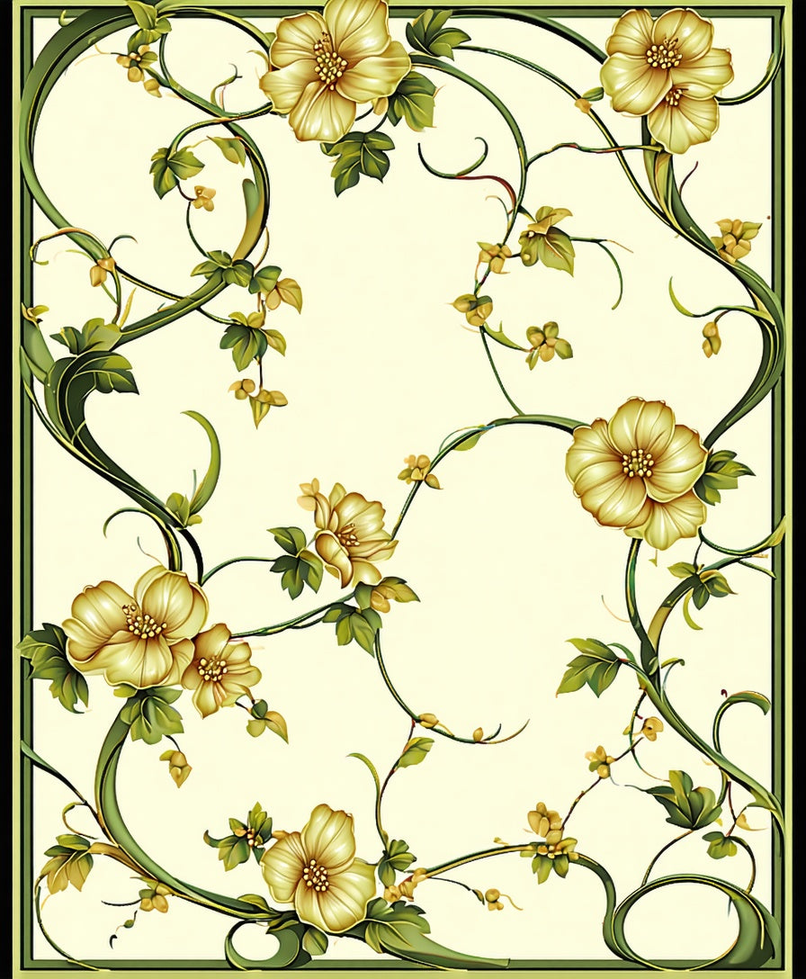 Art Nouveau Botanical Floral Scroll Rug