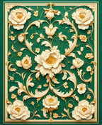 Grand Floral Emerald Gold Ornament Pattern Rug