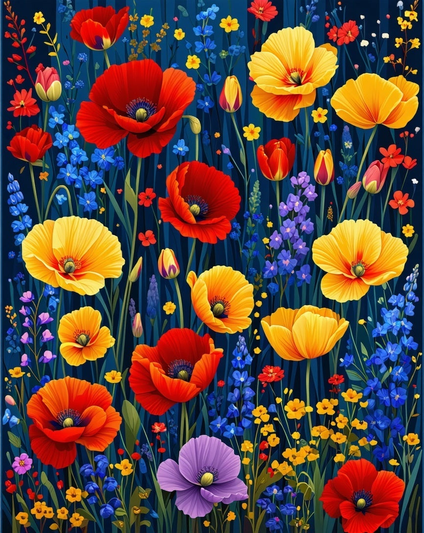 Vibrant Floral Garden Scene Rug