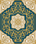 Ornate Floral Teal Gold Pattern Rug