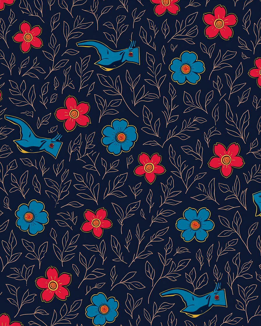 Playful Floral Abstract Creatures Design Rug