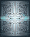 Circuitry Pattern With Neon Accents Rug