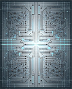 Circuitry Pattern With Neon Accents Rug
