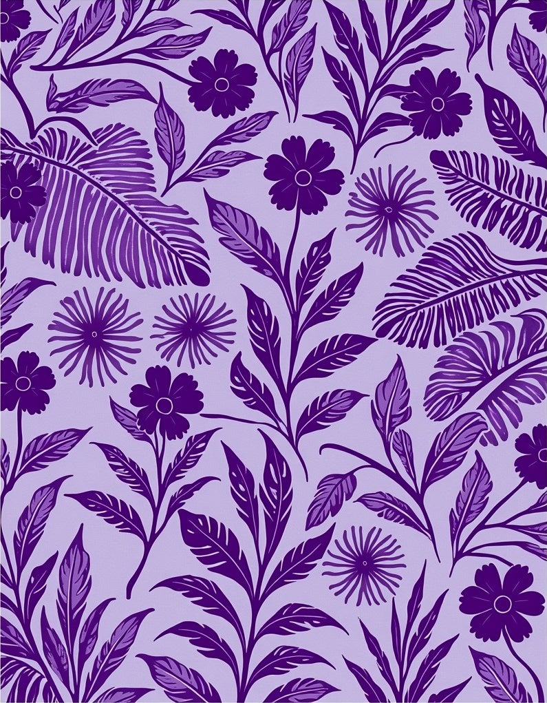 Purple Floral Leaf Pattern Rug