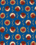 Red Floral Circles on Blue Background Rug