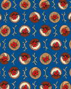 Red Floral Circles on Blue Background Rug