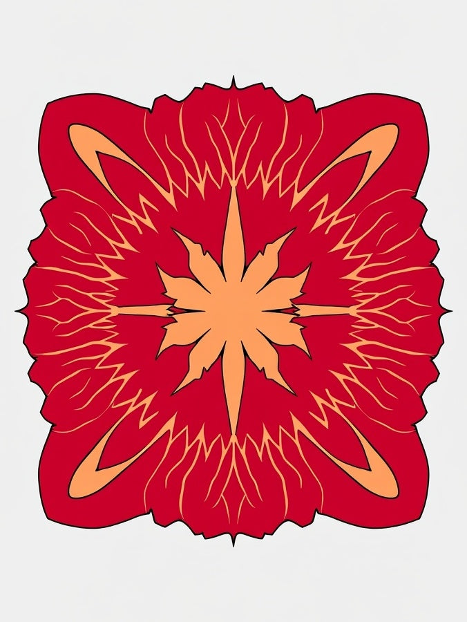 Symmetrical Red Floral Star Pattern Rug