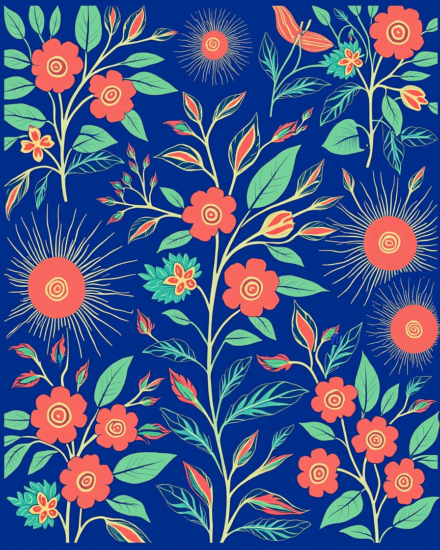 Coral Flower and Leaf Pattern Rug