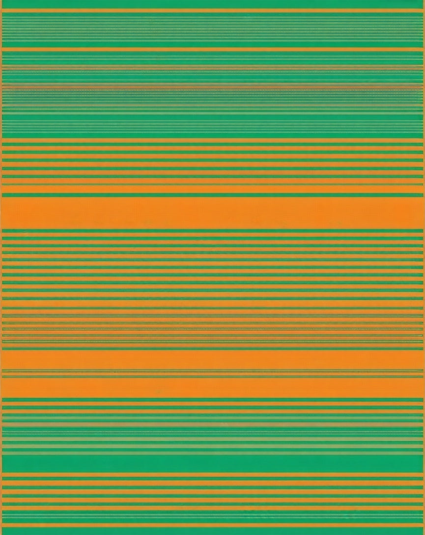 Bright Orange Green Striped Design Rug