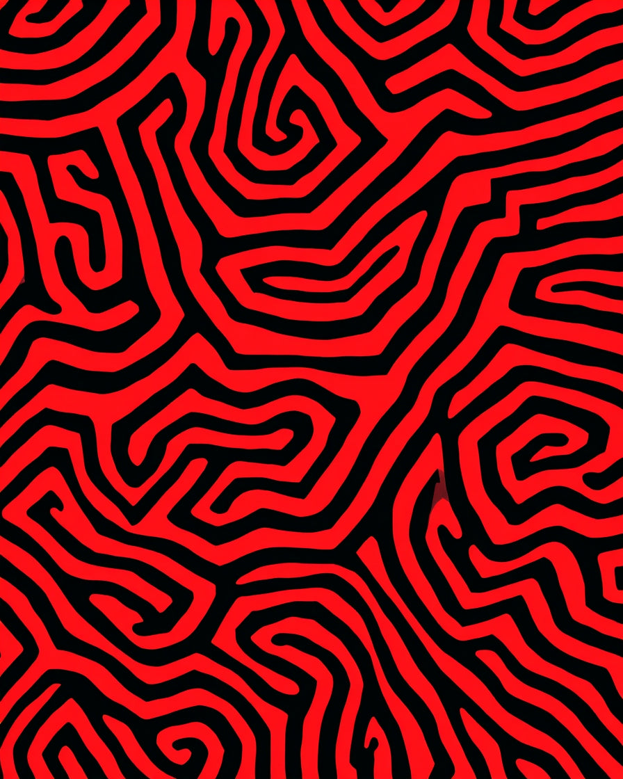 Bold Red Black Maze Pattern Rug