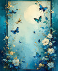 Blue Floral Butterfly Dragonfly Garden Print Rug